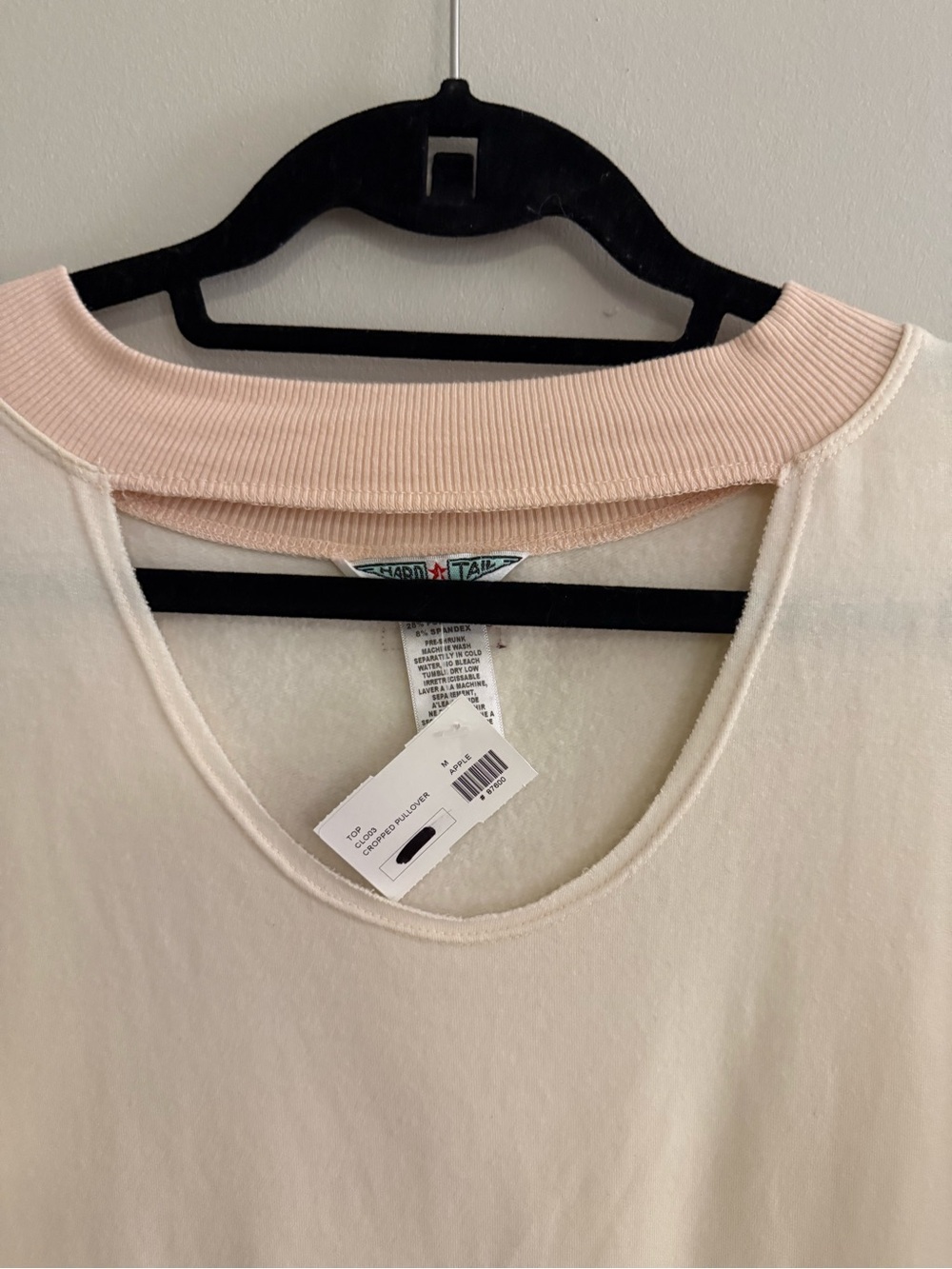 Hardtail Cream Crewneck Sweatshirt with Pale Pink Rib Trim - Picture 2 of 5